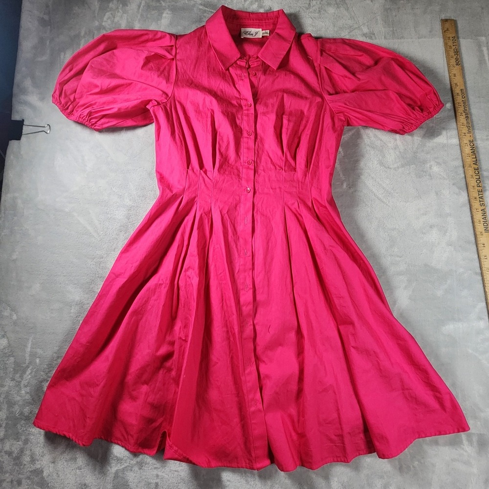 Eliza J Pink Puff Sleeve Cotton Shirtdress Size 8 Fit & Flare Midi Dress
